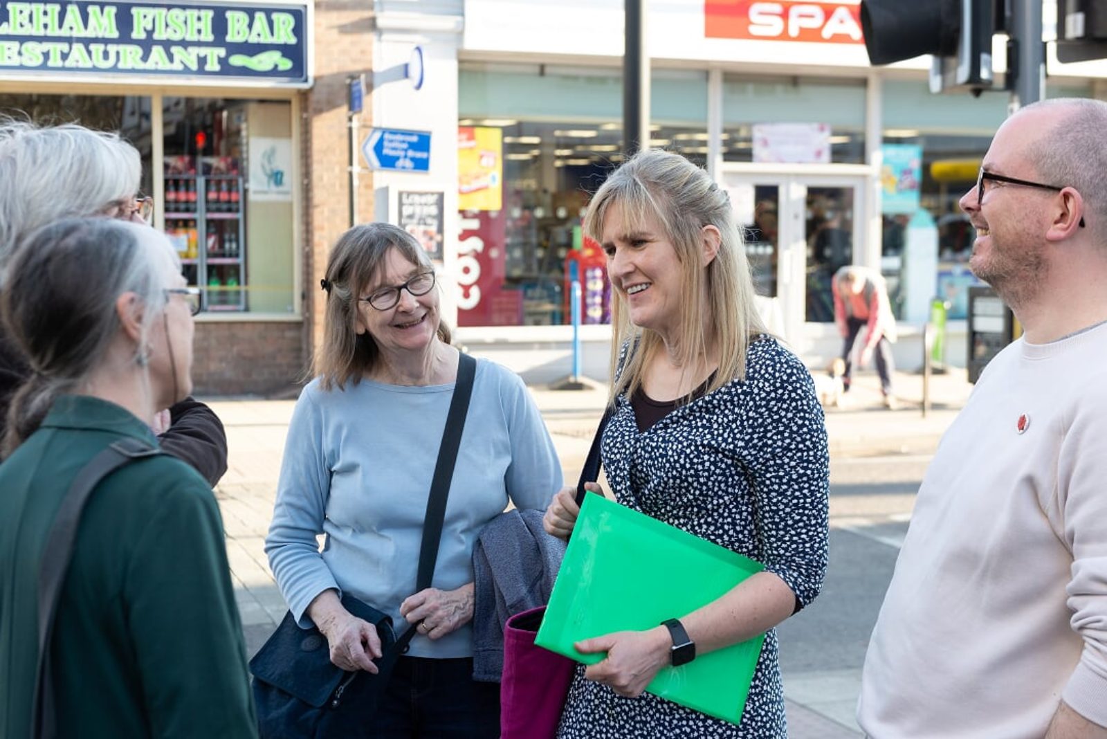 Labour candidate Kate Halliday campaigning in Bellevue 